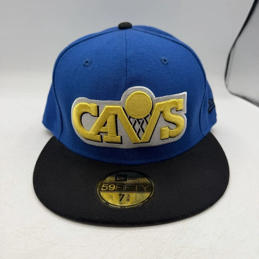 New Era 59Fifty Cleveland Cavaliers Cavs Hat Cap 7 3/8 Blue Yellow Fitted NBA
